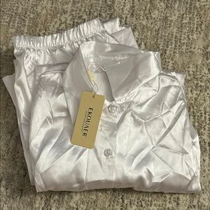EKOUAER White Satin Pajama Set